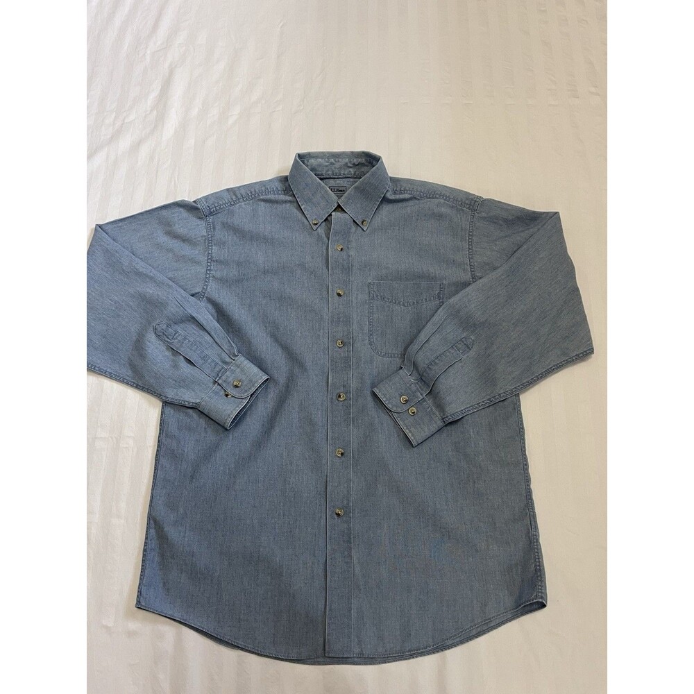 LL Bean Men M Medium Regular Chambray Button Down Shirt Blue Long Sleeve 248929
